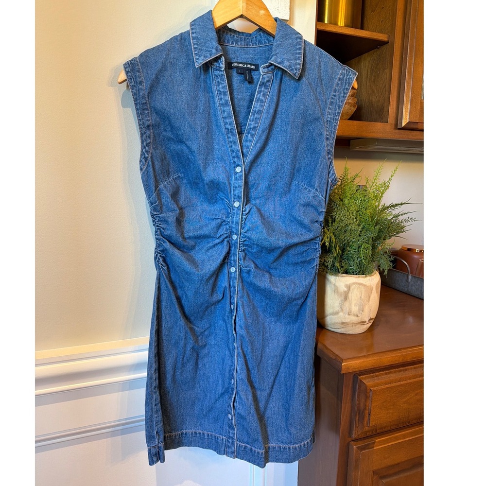 Veronica Beard Denim Mini Dress Button Snap Front 100% Cotton Size 4 Western